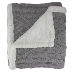 Northlight 50" X 60" Cable Knit Plush Throw Blanket - Gray/White