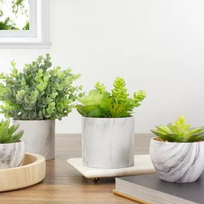 Northlight 6.5" Green Artificial Succulent Arrangement In Faux Marble Pot 3 Northlight 6.5" Green Artificial Succulent Arrangement In Faux Marble Pot