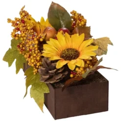 Northlight 10" Yellow And Brown Sunflowers And Leaves Fall Harvest Floral Arrangement -Northlight GUEST 11caf699 d9b8 4357 a5a8 c46137fa51f4