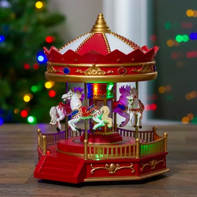 Northlight 9.25" LED Lighted Animated And Musical Carousel Christmas Village Display Piece 3 Northlight 9.25" LED Lighted Animated And Musical Carousel Christmas Village Display Piece
