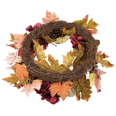 Northlight Orange And Burgundy Fall Harvest Artificial Floral And Pinecone Wreath, 22-Inch 5 Northlight Orange And Burgundy Fall Harvest Artificial Floral And Pinecone Wreath, 22-Inch - Image 3