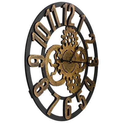 Northlight 24" Gold And Black Battery Operated Round Wall Clock With Cogs 4 Northlight 24" Gold And Black Battery Operated Round Wall Clock With Cogs - Image 2