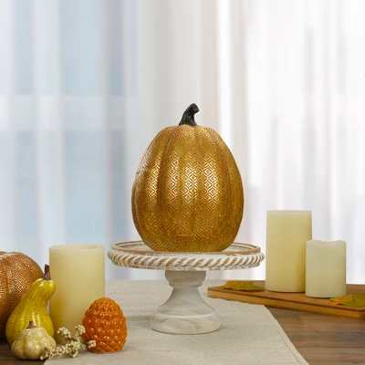 Northlight 9.75" Gold And Orange Greek Key Textured Autumn Pumpkin Tabletop Decoration 3 Northlight 9.75" Gold And Orange Greek Key Textured Autumn Pumpkin Tabletop Decoration