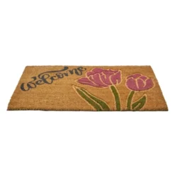 Northlight Natural Coir Floral Rectangular "Welcome" Doormat 18" X 30" -Northlight GUEST 247fbe5b c957 48d5 8d00 a27b80bf37b3