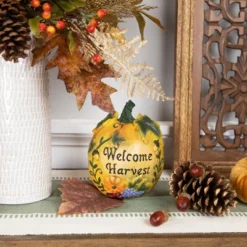 Northlight 7" Orange "Welcome Harvest" Pumpkin Fall Tabletop Decoration
