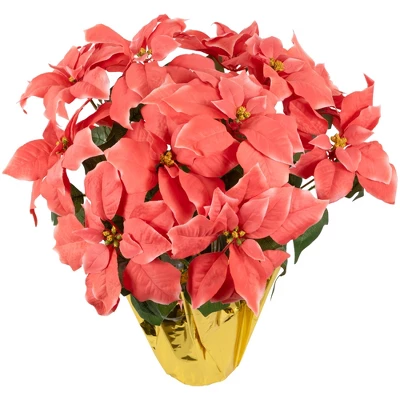 Northlight 20" Dark Pink Artificial Christmas Poinsettia With Gold Wrapped Base 5 Northlight 20" Dark Pink Artificial Christmas Poinsettia With Gold Wrapped Base - Image 3