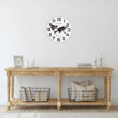 Northlight 12" White And Black Battery Operated Round Wall Clock With Continent Design 3 Northlight 12" White And Black Battery Operated Round Wall Clock With Continent Design