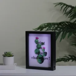 Northlight LED Lighted 'Bring On The Challenges' Cactus Framed Light Box 9" X 7" -Northlight GUEST 441ed916 2e64 4e4f b862 3bc430e443cc