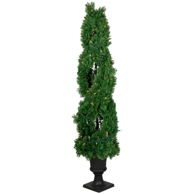 Northlight Real Touch™ Artificial Pre-Lit Cedar Double Spiral Topiary Tree, Clear Lights 4.5' 5 Northlight Real Touch™ Artificial Pre-Lit Cedar Double Spiral Topiary Tree, Clear Lights 4.5' - Image 3