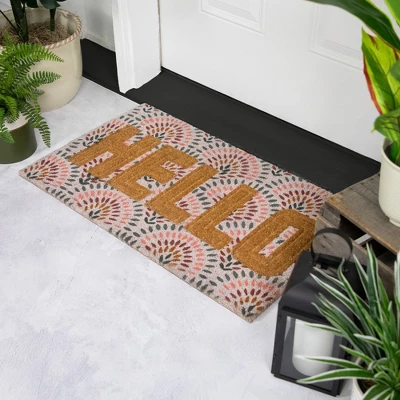 Northlight Brown And Pink "Hello" Floral Coir Outdoor Doormat 18" X 30" 4 Northlight Brown And Pink "Hello" Floral Coir Outdoor Doormat 18" X 30" - Image 2