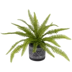 Northlight 12" Artificial Boston Fern Plant In Aztec Pattern Ceramic Pot -Northlight GUEST 54d3dc75 6273 46ee a09b 85f70c488c0d