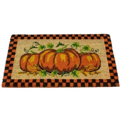 Northlight Checkered Fall Harvest Pumpkin Doormat 18" X 30" 3 Northlight Checkered Fall Harvest Pumpkin Doormat 18" X 30" - Image 2