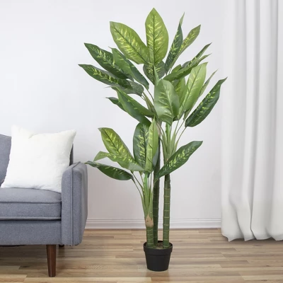 Northlight 59" Artificial Wide Leaf Green Dieffenbachia Potted Plant 3 Northlight 59" Artificial Wide Leaf Green Dieffenbachia Potted Plant