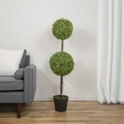 Northlight 4' Unlit Artificial Potted Two Tone Green Double Ball Boxwood Topiary Garden Tree