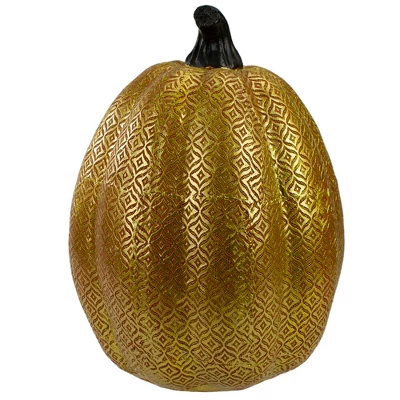 Northlight 9.75" Gold And Orange Greek Key Textured Autumn Pumpkin Tabletop Decoration 5 Northlight 9.75" Gold And Orange Greek Key Textured Autumn Pumpkin Tabletop Decoration - Image 3