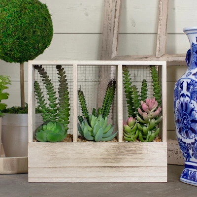 Northlight 11" Artificial Mixed Succulent Arrangement In A Wooden Planter Box 3 Northlight 11" Artificial Mixed Succulent Arrangement In A Wooden Planter Box