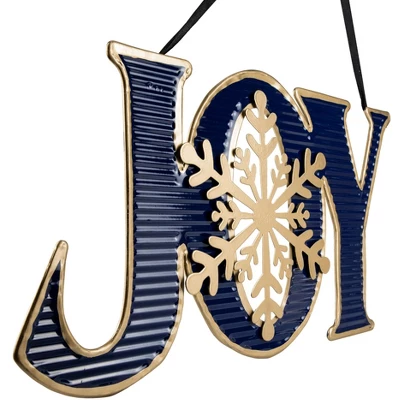 Northlight 16" Blue And Gold "JOY" Metal Christmas Wall Sign 4 Northlight 16" Blue And Gold "JOY" Metal Christmas Wall Sign - Image 2