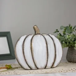 Northlight 13.75 White Wooden Pumpkin Fall Harvest Decoration