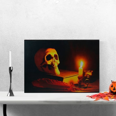 Northlight 15.75" Halloween Prelit LED Antique Candle And Skull Canvas Wall Art - Black/Orange 3 Northlight 15.75" Halloween Prelit LED Antique Candle And Skull Canvas Wall Art - Black/Orange