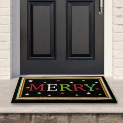 Northlight Black Coir "Merry" Christmas Doormat 18" X 30"
