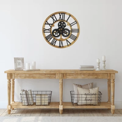 Northlight 24" Roman Numeral Battery Operated Round Wall Clock With Cogs 3 Northlight 24" Roman Numeral Battery Operated Round Wall Clock With Cogs