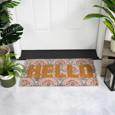 Northlight Brown And Pink "Hello" Floral Coir Outdoor Doormat 18" X 30" 3 Northlight Brown And Pink "Hello" Floral Coir Outdoor Doormat 18" X 30"