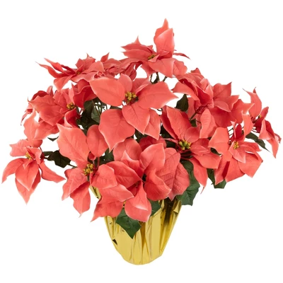 Northlight 28" Dark Pink Artificial Christmas Poinsettia With Gold Wrapped Base 5 Northlight 28" Dark Pink Artificial Christmas Poinsettia With Gold Wrapped Base - Image 3