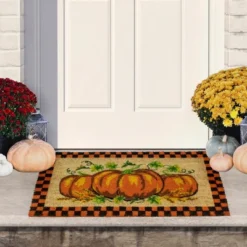 Northlight Checkered Fall Harvest Pumpkin Doormat 18" X 30"