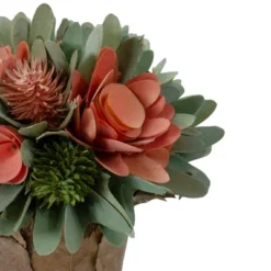 Northlight 7.75" Pink And Green Wooden Floral Artificial Potted Centerpiece -Northlight GUEST af9eed8f 8fe1 4c1b bbf0 65e5d3639725