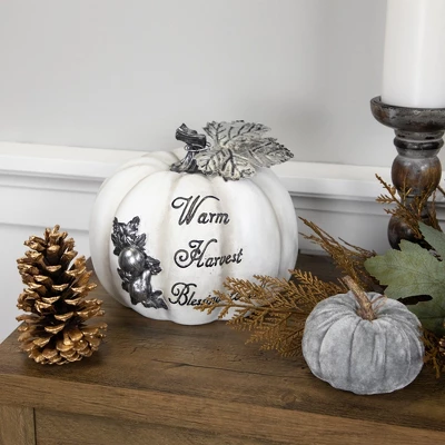 Northlight 8" White And Black "Warm Harvest Blessing" Pumpkin Fall Harvest Decoration 4 Northlight 8" White And Black "Warm Harvest Blessing" Pumpkin Fall Harvest Decoration - Image 2