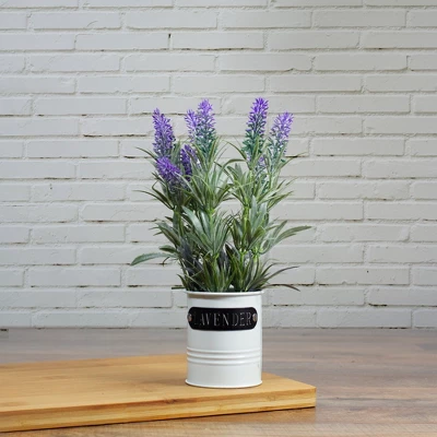 Northlight 11" Artificial Lavender Arrangement In White Tin Can 3 Northlight 11" Artificial Lavender Arrangement In White Tin Can