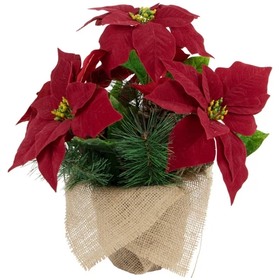 Northlight 13.5" Red Poinsettia With Pine Cones Artificial Christmas Floral Arrangement 4 Northlight 13.5" Red Poinsettia With Pine Cones Artificial Christmas Floral Arrangement - Image 2