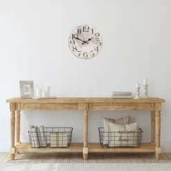 Northlight 12" Ivory And Black Battery Operated Round Wall Clock With World Globe Design