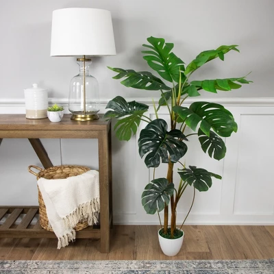 Northlight Real Touch™ Artificial Monstera Artificial Plant In A White Textured Pot - 4.25' 3 Northlight Real Touch™ Artificial Monstera Artificial Plant In A White Textured Pot - 4.25'