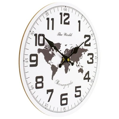 Northlight 12" White And Black Battery Operated Round Wall Clock With Continent Design 4 Northlight 12" White And Black Battery Operated Round Wall Clock With Continent Design - Image 2