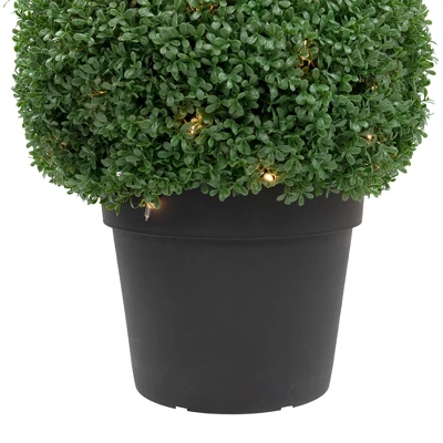 Northlight 20" Pre-Lit Artificial Boxwood Ball Topiary In Round Pot, Clear Lights 4 Northlight 20" Pre-Lit Artificial Boxwood Ball Topiary In Round Pot, Clear Lights - Image 2