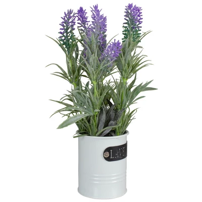Northlight 11" Artificial Lavender Arrangement In White Tin Can 4 Northlight 11" Artificial Lavender Arrangement In White Tin Can - Image 2