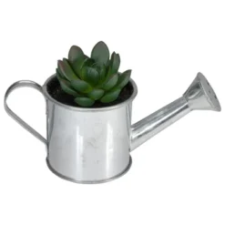 Northlight 4.25" Aloe Vera Succulent In Watering Can Artificial Potted Plant - Green/Silver -Northlight GUEST f9fc4478 b442 45c4 83cc 1bec92793a7d 1