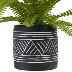 Northlight 12" Artificial Boston Fern Plant In Aztec Pattern Ceramic Pot -Northlight GUEST fe6c5a6c d90b 456c a694 fc33778fd569